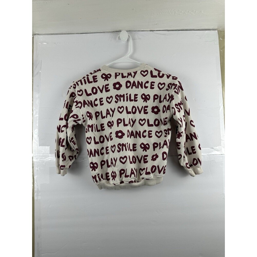 Zara Kids Girls Sweatshirt Cream Maroon Graphic Print Love Play Size 6